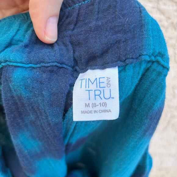 Teal Blue Tie Dye Textured 2 Piece Set Fringe Hem Lounge Outfit Size M - Picture 7 of 8